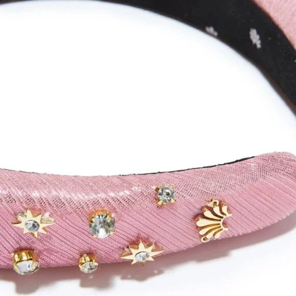 New Lele Sadoughi Zodiac Libra Alice Hand Embellished Rose Gold Lurex Headband